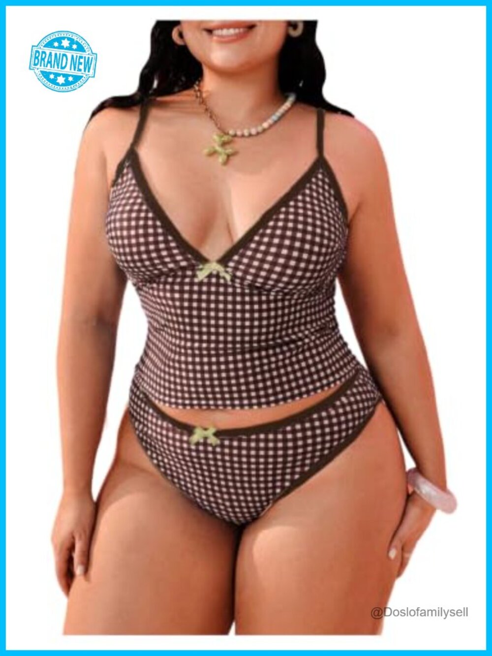 Women's Plus Size Tankini Swimsuits Gingham Two Piece Bathing Suit